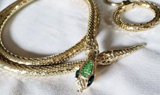 Vintage Whiting & Davis Mesh Gold Tone Snake Lariat Necklace Belt & Key Ring