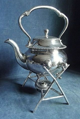 Good Large 13 " Silver Plated Spirit Kettle On Stand C1900