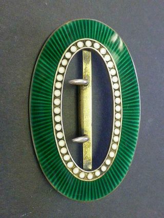 1888 David Andersen Green Enamel Sterling Silver 925s Belt Buckle Pin Brooch
