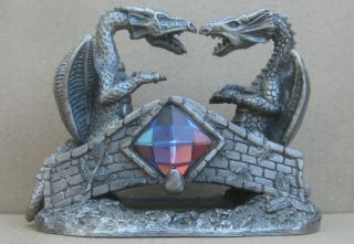 Myth And Magic The Enchanted Bridge 3860 Pewter Dragons & Crystal Figurine