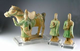 Sc Set Of Ming Dynasty Pottery Figures,  Horse & Three Attendants