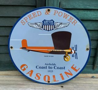 Old 1925 Speed And Power Gasoline Porcelain Service Station Sign