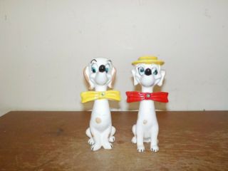 Vintage 1950s Kreiss Ceramic White & Brown Dogs W/ Bow Ties S,  P Shakers Set