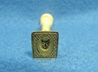 Antique 18th Century French Lion Brass & Bovine Bone Sealing Wax Stamp Seal