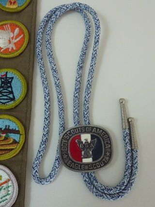 Vintage Boy Scout Sash w/ Merit Badges BSA Patches & Pewter & Enamel Bolo Tie 2