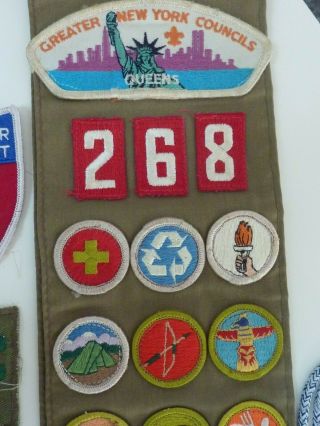Vintage Boy Scout Sash w/ Merit Badges BSA Patches & Pewter & Enamel Bolo Tie 3