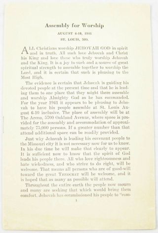 1941 Pre - Convention Booklet Program Aug 6 - 10 Children Day Watchtower Jehovah