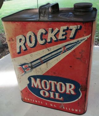 Vintage 2 Gallon Rocket Motor Oil Can