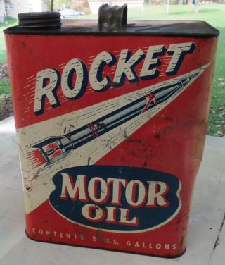 Vintage 2 Gallon Rocket Motor Oil Can 2
