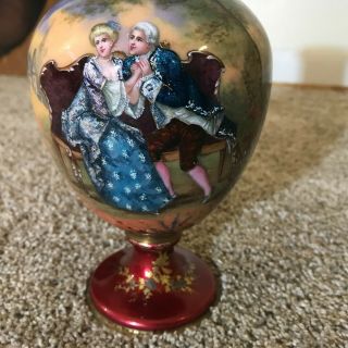 Antique French Signed Enamel on Copper Courting Scene Vase Attributed to Limoges 2