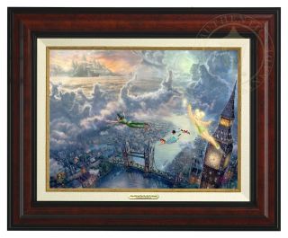 Thomas Kinkade Tinker Bell & Peter Pan Canvas Classic (burl Frame) Disney