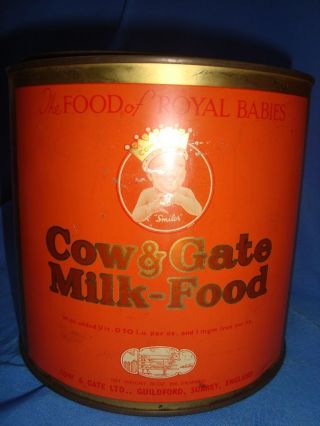 Old Vintage Tin Empty Round Shape Cow & Gate Milk Food Box From England 1963