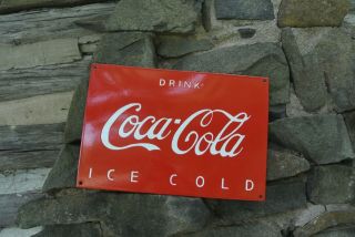 Drink Coca Cola Porcelain On Metal Advertising Sign : Coke 16 Inch