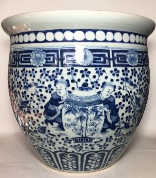 Large Chinese Antique Blue & White Porcelain Fish Bowl