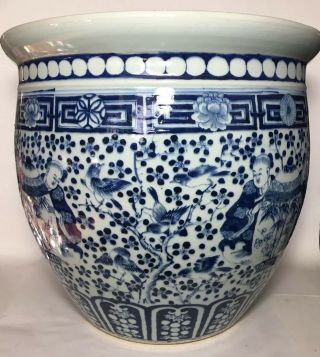 Large Chinese Antique Blue & White Porcelain Fish Bowl 2
