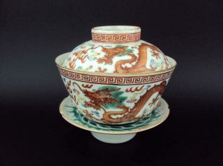 Rare Impressive Chinese Antique Oriental Porcelain Famille Rose Tea Bowls Set