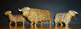 3 Castle Wynd Pottery Cws Scotland Highland Cattle Figurine Set Signed