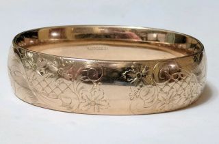 Victorian Gold Filled Bates & B Etched Floral Bangle Bracelet Pat 