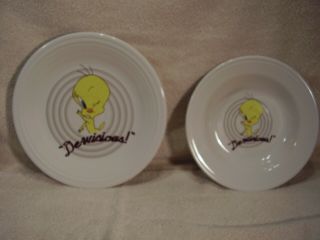 Homer Laughlin Fiesta Ware Looney Tunes Tweety Bird Plate & Bowl Warner Bros