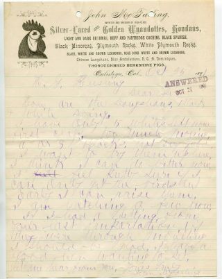 1891 Calistoga California John Mcfarling Chicken Breeder Letter On Letterhead
