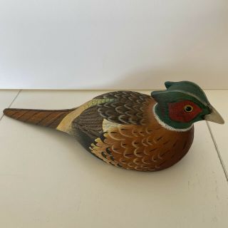 Vintage Ring Necked Pheasant Drake By T.  Smith 1984 Wood Carved Hand Painted