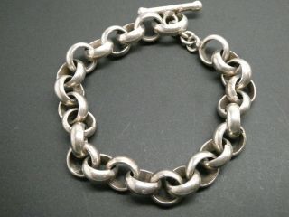 Vintage Mexico Sterling Silver 925 Heavy Round Chain Style Toggle Bracelet 8 "