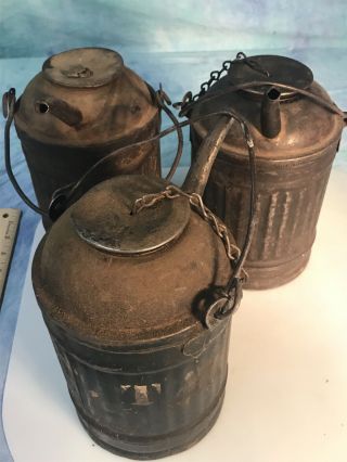 Estate Find (3) Vintage Garage Railroad Oil Cans Mancave Will Not Seperate