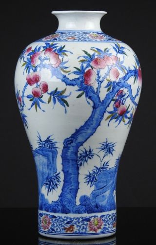A Fine Large Antique Chinese Yongzheng Marked 19th C.  Bw Enamelled Meiping Vase
