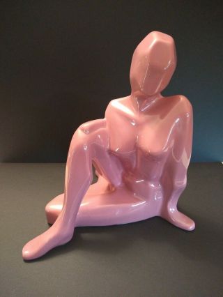 Vintage Jaru Pink Glazed Ceramic Nude Woman Sculpture Cubist Mcm Signed