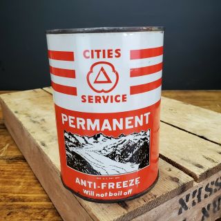 Vintage Cities Service Antifreeze Oil Can 1 Quart Advertising Tin Metal Empty