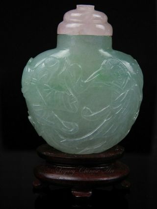 A Fine Antique Chinese Late Qing Republic Period Jadeite Carved Snuff Bottle