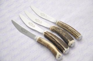Four Stag/antler Handle Steak/grill Knives Made In Sheffield England