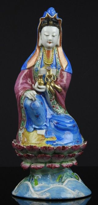 A Fine Antique Chinese 19th C.  Famille Rose Guanyin Figurine