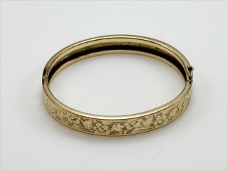 Rolled Gold Rg Signed A,  D Hinged Bangle Bracelet W/floral Design