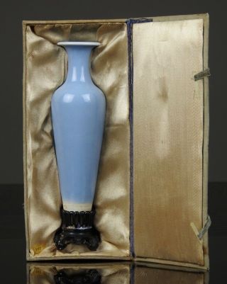A Fine Antique Chinese Kangxi Marked 19th C.  Sky Blue Glazed Liuyezun Vase