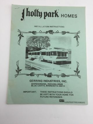 Holly Park Homes Plans & Installation Instructions Mobile Home Vintage 1976