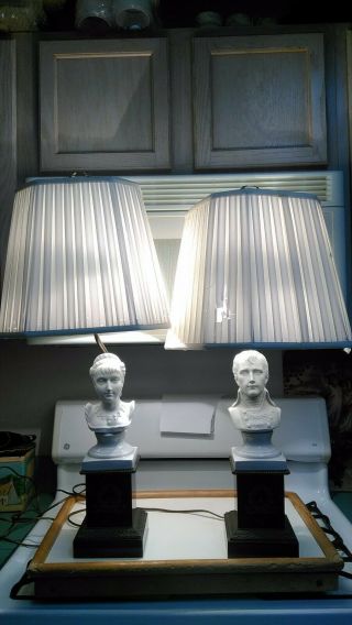 Napoleon And Josephine Bonaparte Bisque Bust & Pedestal Large Desk Lamp Set