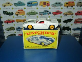 Matchbox Lesney 41 Ford G.  T.  Racer Shiny Paint Vnc W/original Model Box