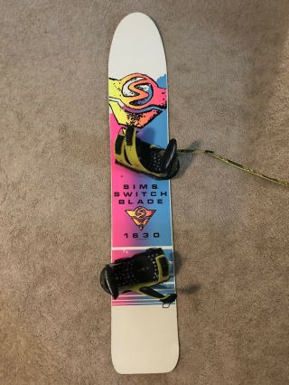 1989 Sims Switchblade 1630 Vintage Snowboard With Vintage Sims Bindings