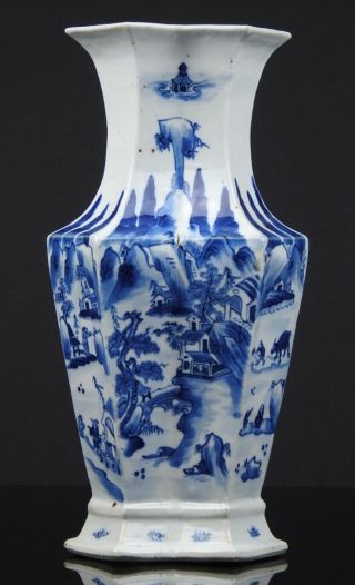 An Antique Chinese 19th C.  Blue And White " Landscape & Poem " Baluster Vase