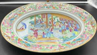 Large Very fine Antique Chinese Famille Rose Platter Plate Figures Opera 16  L 2