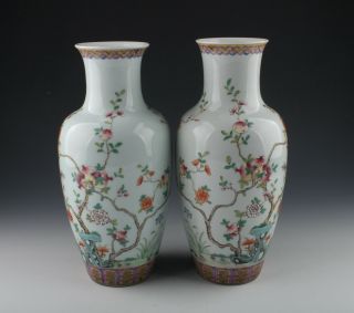A Pair Chinese Antique Pastel Porcelain Painting Vases