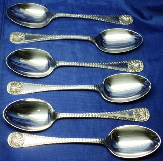 Set Of 6 Edwardian Solid Silver Shell Top Teaspoons By Atkin Brothers 1910 68g