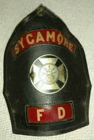 Vintage Cairns & Bro Leather Fire Helmet Front Shield Sycamore Fd Illinois