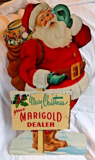 Vtg Marigold Dairy Santa Claus Merry Christmas Cardboard Advertising Dealer Sign