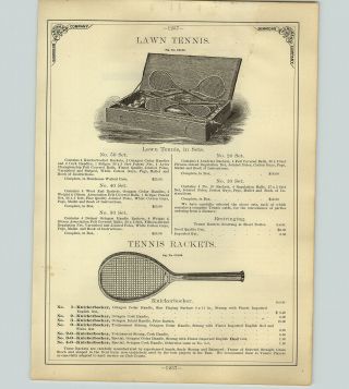 1890 PAPER AD 4 PG Knickerbocker Casino,  Flat Top Tennis Racket Ayers ' Balls 2