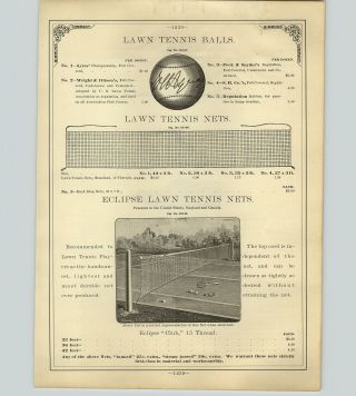 1890 PAPER AD 4 PG Knickerbocker Casino,  Flat Top Tennis Racket Ayers ' Balls 3