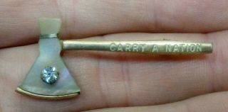 Old Carry A Nation Pearl &rhinestone Hatchet Gold Temperance Pre Prohibition Pin