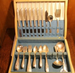 52 Piece National Silver Co Silverplate - Rose & Leaf Pattern - 1937 -