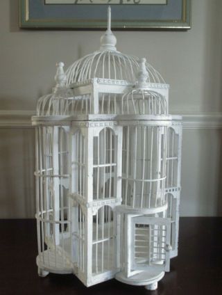 Vtg Wood Bird Cage White Architectural Southern Charm Victorian Turret Dome Top